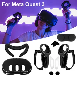 10 в 1 Комплект силиконови калъфи VR Shell Cover Controller Grip Cover Lens Cover Cover Face Cover за Meta Quest 3 VR слушалки