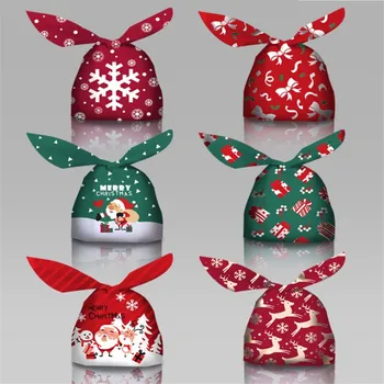10pcs Коледа заек ухо бонбони чанти пластмасова картонена кутия Дядо Коледа снежен човек бонбони чанти за Коледа Noel бисквитки опаковъчни консумативи 2023