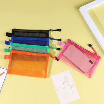 1Pcs A6 прозрачна решетка с цип писалка чанта молив случай съхранение пакет за момичета корейски канцеларски училищни пособия училище студент