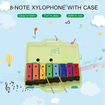 1Set 8-Note Xylophone колоритен Glockenspiel сменяем цвят на дъгата с пластмасови чукове зелен калъф