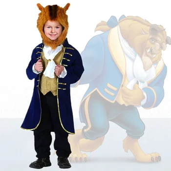2-9 години детска красавица и звяр Хелоуин косплей костюм, звярът принц страна обличане