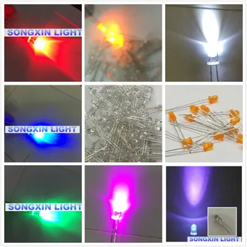200pcs 3mm LED лампа червено / зелено / синьо / жълто / бяло / розово / uv-лилаво / оранжево-кехлибарено 3mm диоди кръгла вода ясно Светодиод