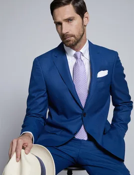 2018 Нови евтини костюми за мъже Ternos Tuxedos Slim Fit Blazer Tuxedo Prom Royal Blue Suit Masculino 2 броя (яке + панталони)