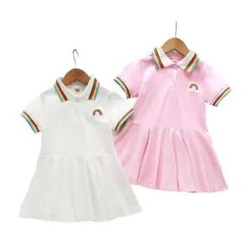 2020 Ново Детски отдих дъга принцеса момичета рокли памук бродерия лято бебешки дрехи Детска парти рокля 1-5Y