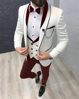 2023 Мъже 3 броя костюми за мъже по поръчка младоженец младоженци смокинги сватба мъже костюм Terno Masculino (яке + панталон + жилетка)