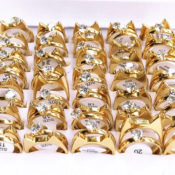  20pcs / партида отгоре популярни горещи котешки уши стил циркон 2 в 1 двойка пръстен мъже жени висококачествени сватбени бижута пръстен от неръждаема стомана