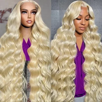30 40 инча 613 мед блондинка тяло вълна 13x4 HD дантела фронтална човешка коса перуки бразилски цвят перука за жени