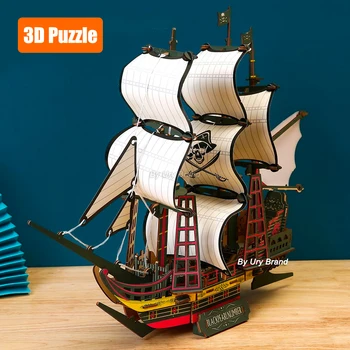 3D дървени пъзел реколта ветроходна лодка платноходка пиратски кораб модел Royal Queen Kit DIY декорация играчки за възрастни деца