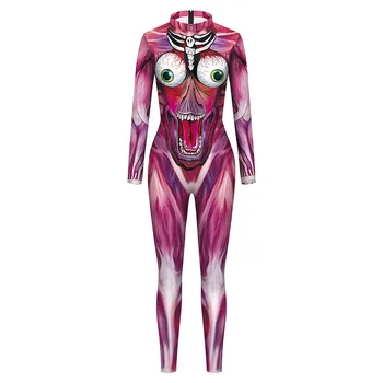 3D печат мускул Хелоуин костюми за жена секси скелет косплей гащеризон карнавал парти големи очи изпълнение шоу