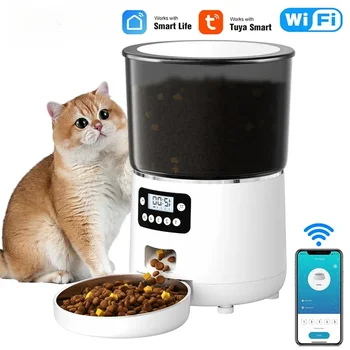 4L Tuya Smart WiFi хранилка за домашни любимци Автоматичен дозатор за храна за котки и кучета за малки и средни котки и кучета Интелигентно дистанционно хранене