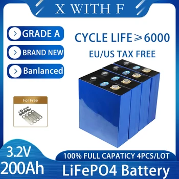 4pcs 200Ah Lifepo4 акумулаторна батерия 3.2V клас А литиево-железен фосфат слънчева енергия банка ЕС US TAX FREE За голф количка EV