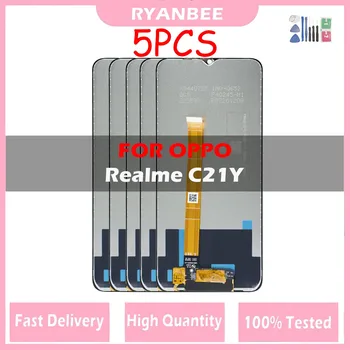 5PCS оригинален LCD с рамка за Oppo Realme C21Y RMX3261 RMX3263 LCD дисплей сензорен екран за Oppo Realme-C21Y LCD подмяна