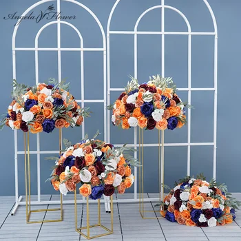 60cm оранжево синьо роза върба листа таблица centerpiece топка сватба маса деко цвете подреждане парти prop прозорец дисплей A7844