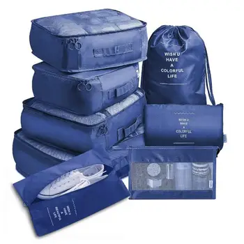 8 парчета Комплект Организатор за пътуване Чанти за съхранение Комплект за опаковане на куфари Калъфи за съхранение Преносим организатор на багаж Дрехи Shoe Tidy Pouch