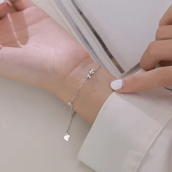 925 стерлинги сребърен флаш диамант лък гривна жените регулируема мода личност прост сладък красота приятел подарък