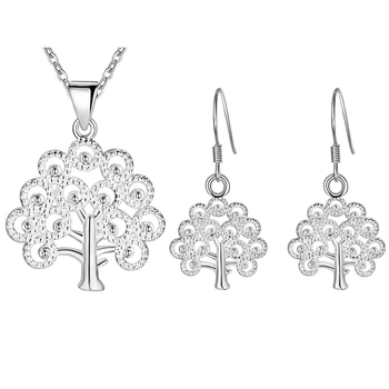 925 стерлингово сребро Красиво дърво висулка колиета обеци бижута комплекти за жени Модно парти сватба годежни подаръци