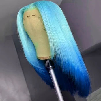 AIMEYA Ombre синя перука копринена права синтетична дантела предна перука за жени момичета топлоустойчива синтетична коса ежедневна употреба косплей