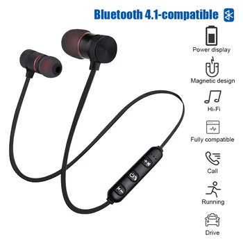 Bluetooth слушалки Магнитни спортове 4.1 Безжични безжични слушалки с кабелна лента за врата Слушалки Стерео слушалки за iPhone Android