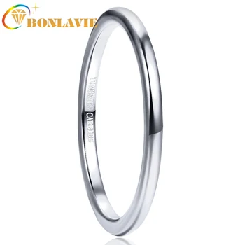 BONLAVIE 2mm волфрамов карбид пръстен стомана цвят полиран унисекс мъже жени тънък сватба взрив пръстени годишнина пръстен