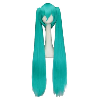 Cosplay перука дълга синтетична коса зелена топлоустойчива парти перуки с 2 клипа на двойна конска опашка