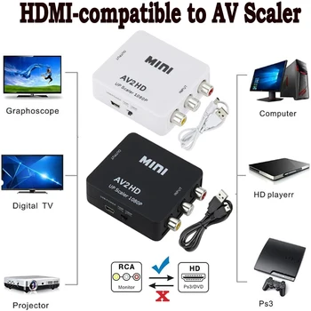 CVSB L / R видео към HDMI-съвместим AV адаптер RCA AV към HDMI-съвместим адаптер с USB кабел HD 1080P 60Hz поддръжка NTSC PAL