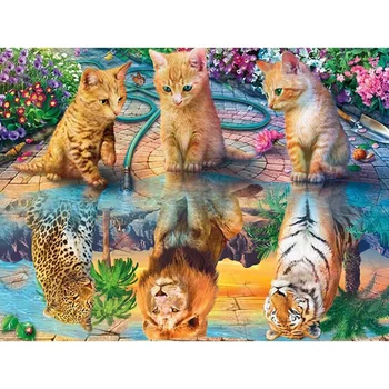 DIY 5D диамант живопис тигър и котка бродерия кръстат бод изкуство стена Начало декор