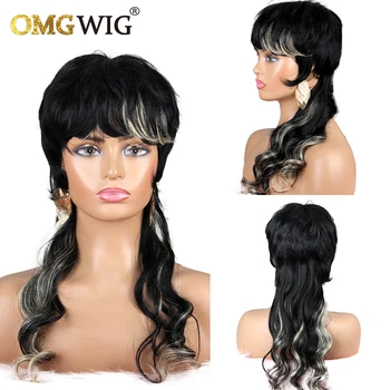 Dovetail Body Wave Ombre Blonde Mullet Full Machine Made Wig With Bangs Pixie Cut Wigs For Black Women Бразилски Реми