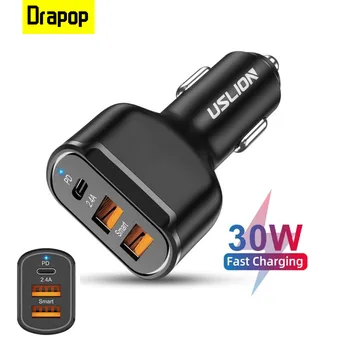 Drapop PD 30W USB зарядно за кола 12-24V QC 4.0 зарядно за телефон тип-C + USB бързо зареждане захранващ адаптер за IPhone 12 13 Samsung S21