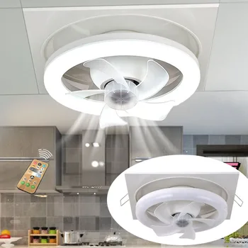 E27 Кухненска таванна лампа с вентилаторна LED светлина и дистанционно управление 360 ° Въртящ се безшумен полилей за таван за прожектор на домашен покрив
