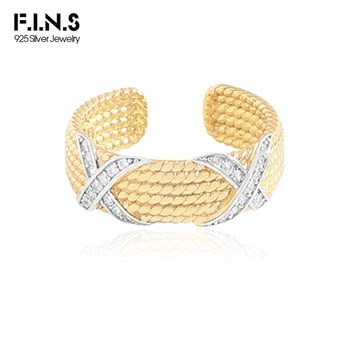 F.I.N.S Луксозен двоен цвят обрат кръстосани кубичен цирконий S925 стерлинги сребро злато пръстен индекс средата пръст фини бижута подаръци