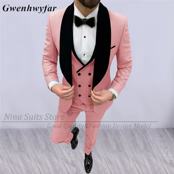 G&N 2023 Есенен дизайн Мъжки костюми Розово бордо Мента Каки синьо Сако по поръчка с шал черен ревер в кадифен плат костюм