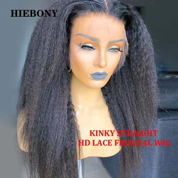 Glueless Kinky Straight HD Lace Full Frontal Wigs Human Hair SKINLIKE 13x6 HD Lace Frontal Wigs Pre Plucked Hairline for Women
