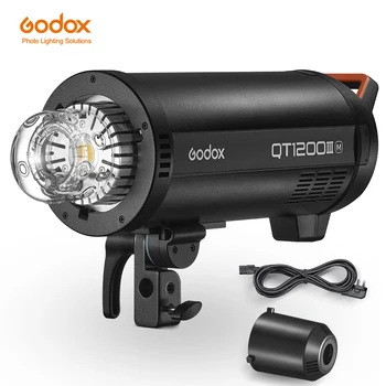 Godox QT1200III 1200W По-бърза студийна светкавица 5600K Боуенс Mount Продължителност на светкавицата 1/29600s 2.4G безжична система 40W LED лампа за моделиране