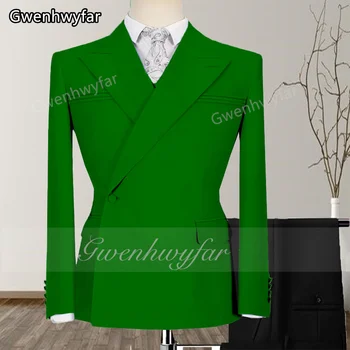 Gwenhwyfar 2022 Green Peak Collar Slim Fit Мъжки костюм от 2 части Tuxedo Terno Мъжки костюм Младоженец Сватбена абитуриентска рокля Homme