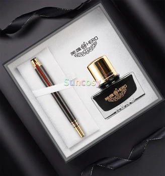 Hero 200E 14K Gold NIB Collection Fountain Pen, Matte Black / Light Gold, Fine Nib 0.5mm, Gift Pen and Box for Business Office