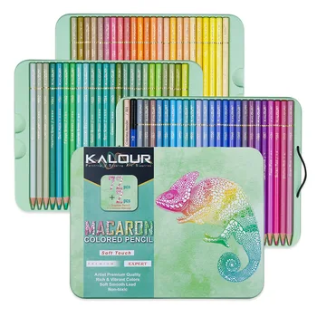 KALOUR New Macaron 72Pcs Цветен молив скица молив комплект Училище оцветяване художествени пособия Желязна подаръчна кутия лесна за носене за пътуване