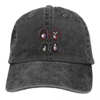 Kiss Solo Heads Мъже Жени Бейзболна шапка Rock Brand Distressed измити шапки шапка реколта на открито тренировки шапки