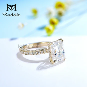 Kuololit 4CT Radiant Cut Moissanite18K 14K жълто злато пръстен за жени 8 * 10 D VVS скрит ореол пръстен за годежно парти подаръци Ново