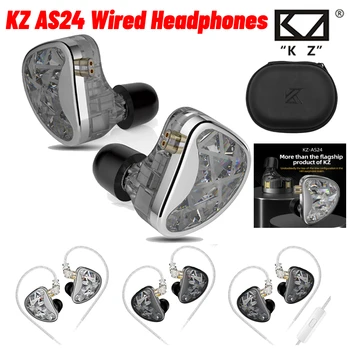 KZ AS24 кабелни слушалки 12 BA единици настройващи се в ухото с плоска глава кабелни слушалки слушалки разглобяеми 0.75mm 2Pin спортни слушалки микрофон