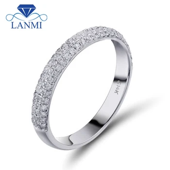 LANMI Реколта пръстени бижута твърди 14Kt бяло злато истински диаманти сватбена лента пръстен паве SR0069