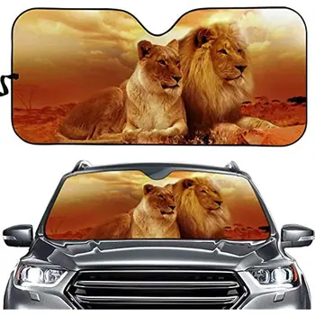 Lion Print Car Sun Protector Предно стъкло Сенник Cover Сгъваема персонализирана авто кола Сенник Топлинен щит Сенник