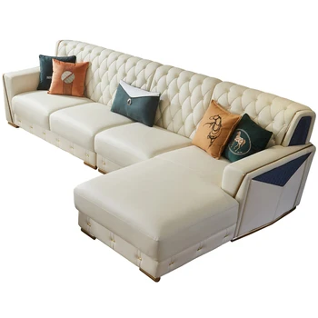 Lux кожен диван голям и малък апартамент тип хол пълен ъглов диван комбинация дивани за хол диван