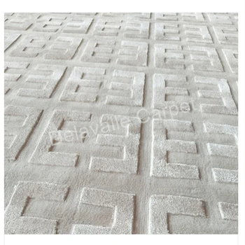 Luxury 3D FF EE Нова Зеландия вълна смесена коприна сребро сив модерен килим, хол диван площ килим