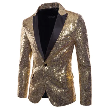 Luxury Gold Sequin Glitter Blazer Suit Jacket Men Shiny Nightclub Prom One Button Tuxedo Blazers Men Stage Singer Costume Homme