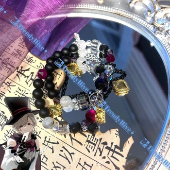 Lyney Аниме Genshin Impact Cosplay Beaded гривна Ръчно изработени кристални вериги Модни бижута Костюм Реквизит Подаръци за рожден ден