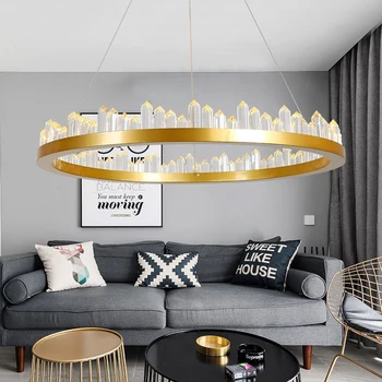 Manggic модерни кристални полилеи висяща лампа за хол кухня LED Nordic спалня светлина златно тяло