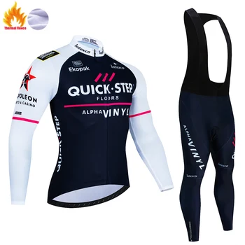 New Deceuninck Quick Step Winter Thermal Fleece Cycling Clothes Men's Jersey Suit Outdoor Riding Bike MTB Clothing Bib Pants Set