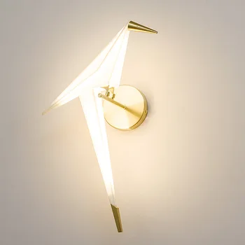 Nordic LED хартиени кранове Стенни светлини Начало Вътрешен декор за птици Стенни аплици Всекидневна Спалня Нощни светлини Златна стенна лампа Блясък