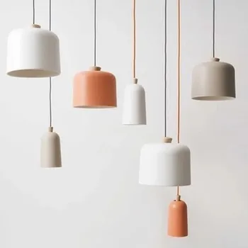 Nordic творчески оранжев бял алуминиев полилей с една глава за декорация на ресторант дърво LED E27 висящо осветление