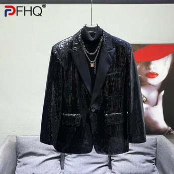 PFHQ Light Luxury Sequin Blazer Мъжки персонализиран лъскав есенен деликатес Творчество на открито улично облекло Tide Suit Jackets 21Z2981
